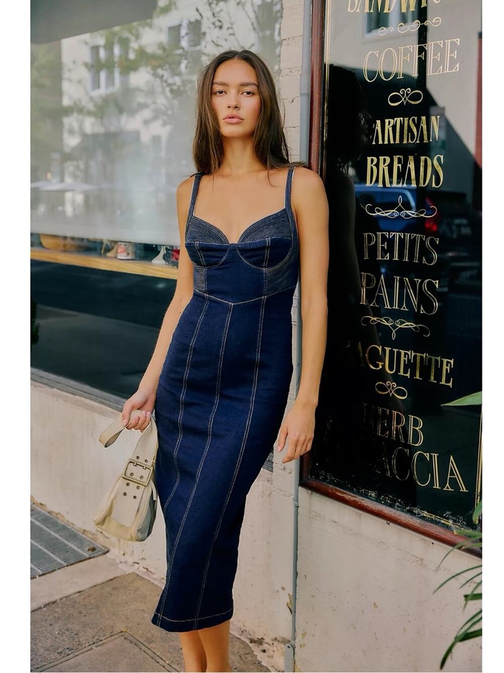 Free People Dark Blue Denim Midi Dress